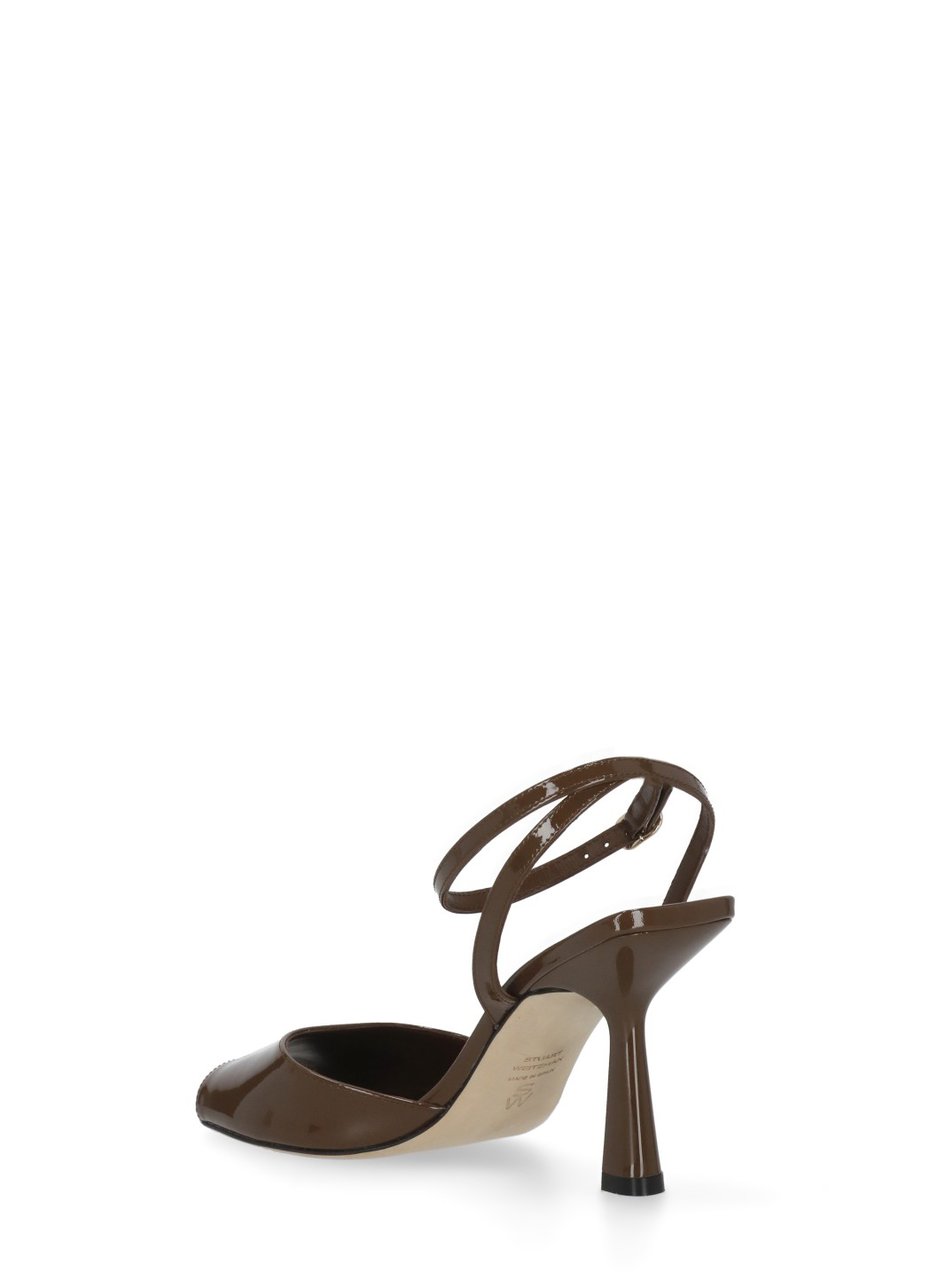 Stuart Weitzman Brown Val Sandal Polished Leather Sandals Grijs