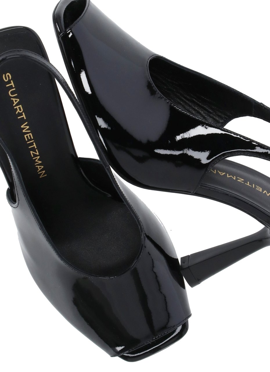 Stuart Weitzman Black Val 85 Polished Leather Slingback Zwart