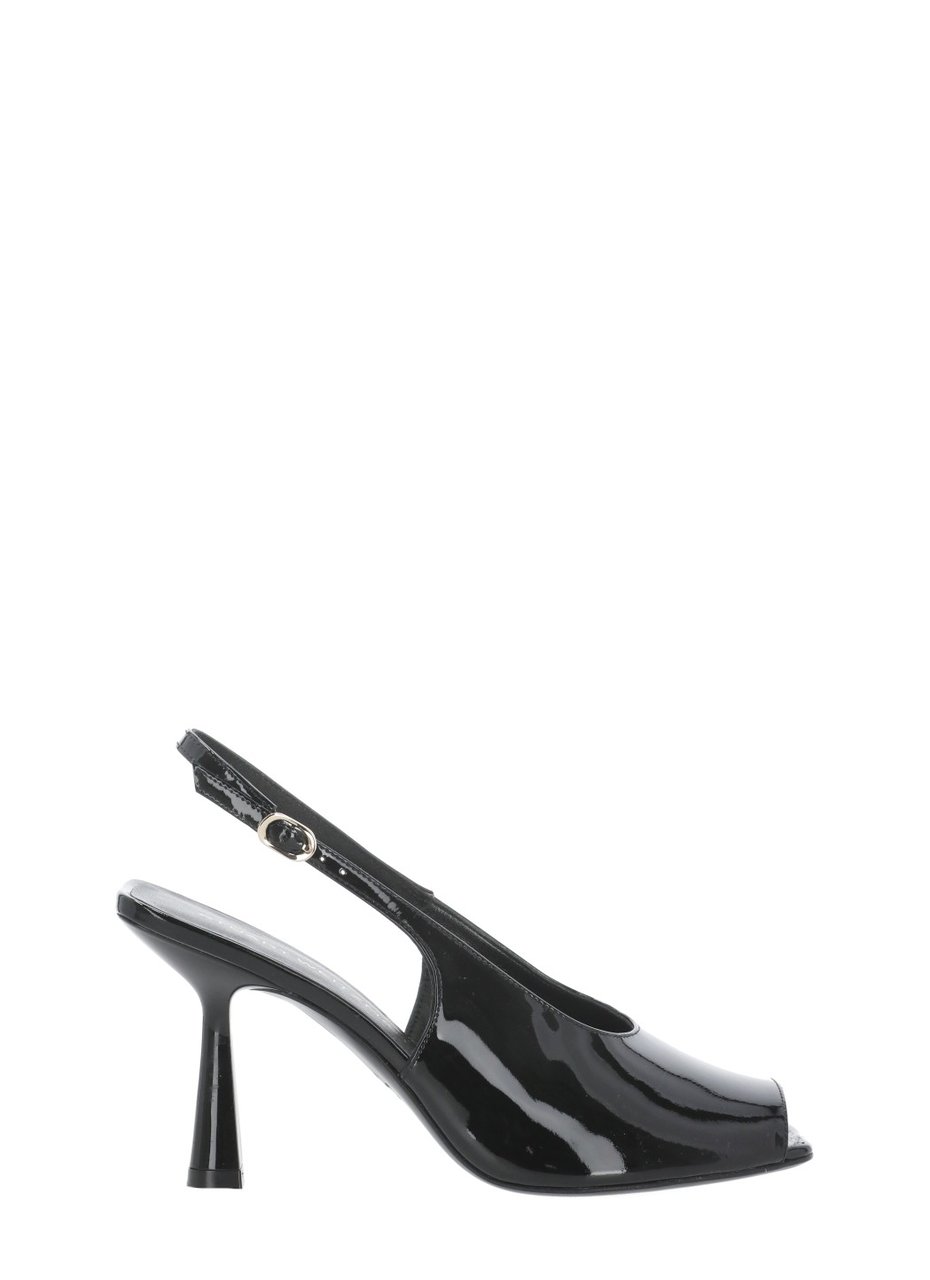 Stuart Weitzman Black Val 85 Polished Leather Slingback Zwart