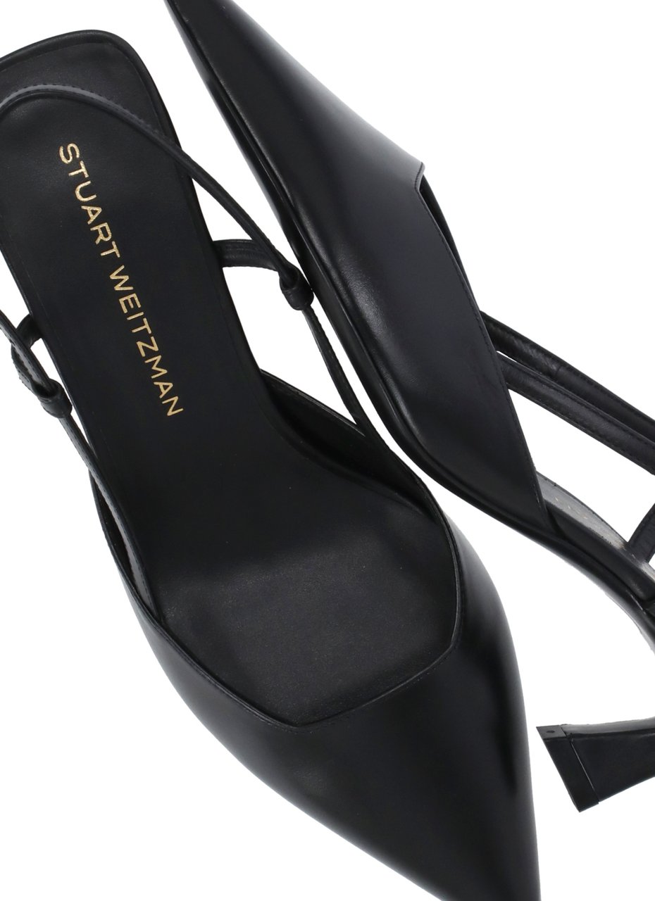 Stuart Weitzman Black Vinnie 50 Polished Leather Slingback Zwart