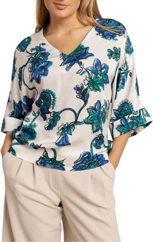 STUDIO ANNELOES - Madison flower top - 13740 - 7372 Electric blue Blauw