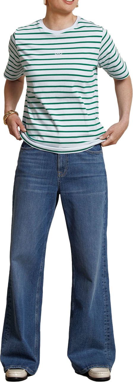 STUDIO ANNELOES - Stripe studio floor t-shirt - 13778 - 6672 Light blue/grass green Blauw