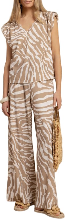 STUDIO ANNELOES - Leone zebra vneck top - 13894 - 2217 Latte/ecru Bruin