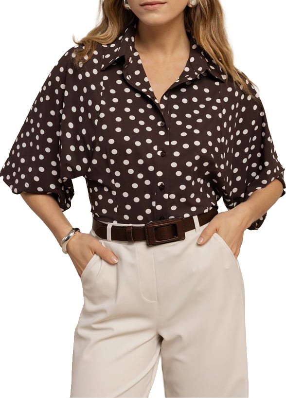 STUDIO ANNELOES - Fabienne dot blouse - 13937 - 8717 Espresso/ecru Bruin