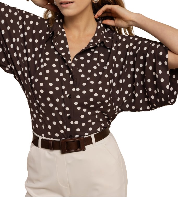 STUDIO ANNELOES - Fabienne dot blouse - 13937 - 8717 Espresso/ecru Bruin