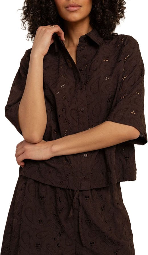 STUDIO ANNELOES - Nyra broderie blouse - 13997 - 8700 Espresso Bruin