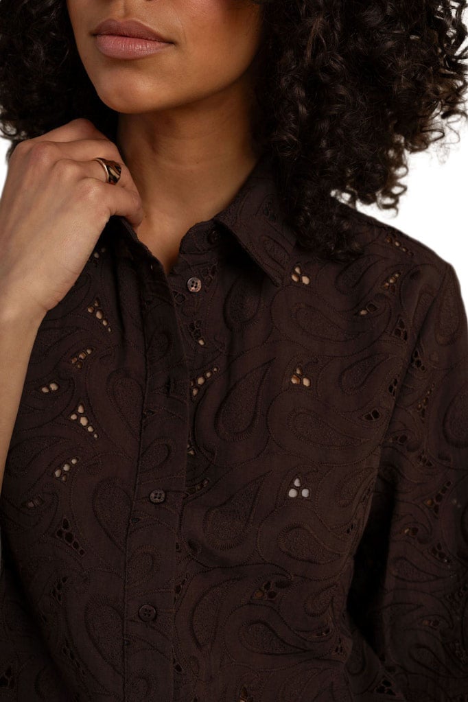 STUDIO ANNELOES - Nyra broderie blouse - 13997 - 8700 Espresso Bruin