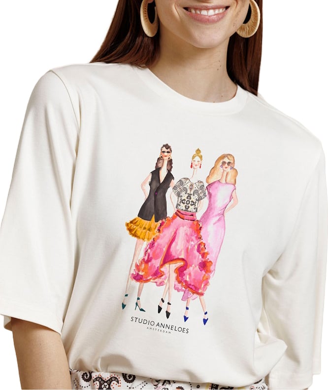 STUDIO ANNELOES - Fiore anniversary round neck t-shirt - 14174 - 1700 Ecru Wit