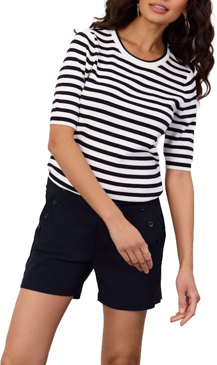 Studio Anneloes STUDIO ANNELOES - Luna stripe short slv pullover - 91510 - 1169 off white/dark blue Wit