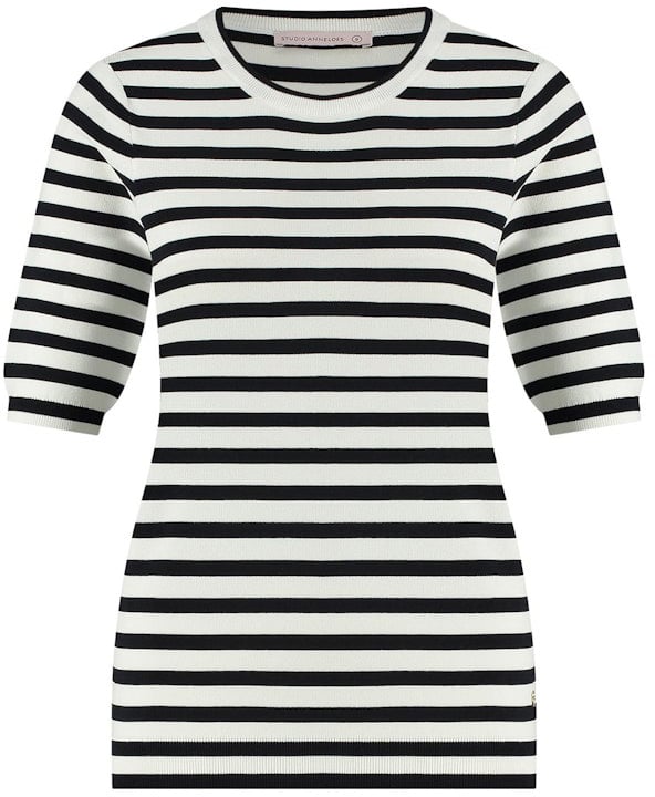 Studio Anneloes STUDIO ANNELOES - Luna stripe short slv pullover - 91510 - 1169 off white/dark blue Wit
