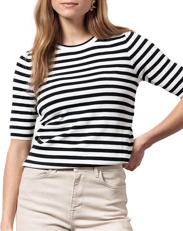 Studio Anneloes STUDIO ANNELOES - Luna stripe short slv pullover - 91510 - 1169 off white/dark blue Wit