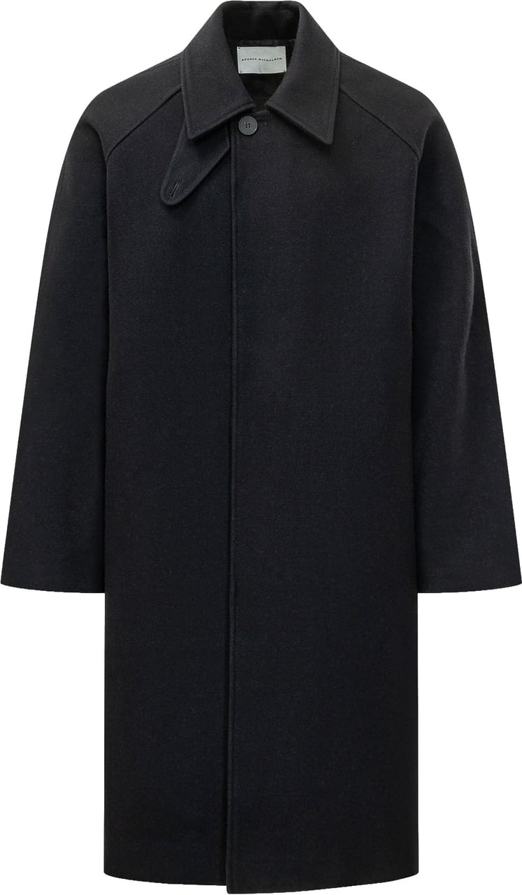 Studio Nicholson Cappotto Raglan Lungo con Chiusura Coperta Zwart
