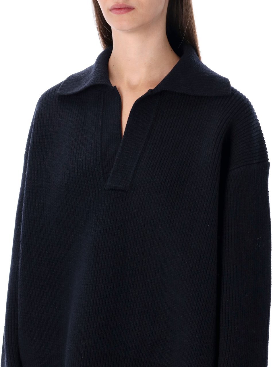 Studio Nicholson Nash Polo Collar Knit Darkest Navy Blauw