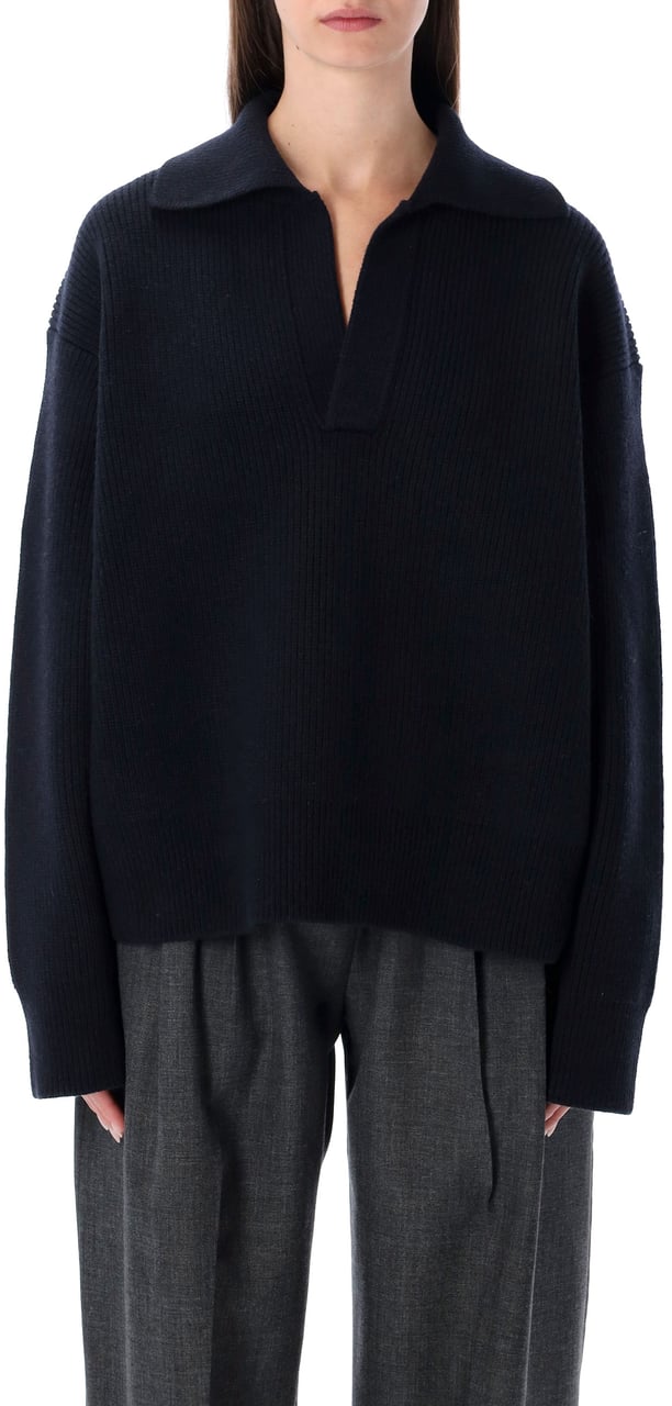 Studio Nicholson Nash Polo Collar Knit Darkest Navy Blauw