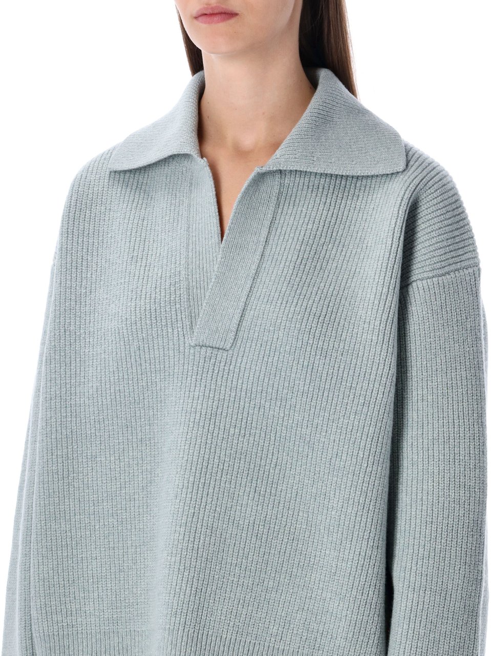 Studio Nicholson Nash Polo Collar Knit Mist Light Blue Lichtblauw