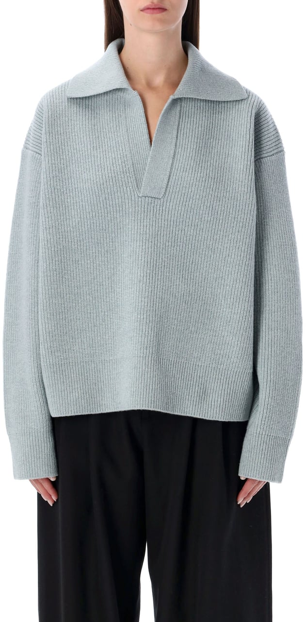 Studio Nicholson Nash Polo Collar Knit Mist Light Blue Lichtblauw