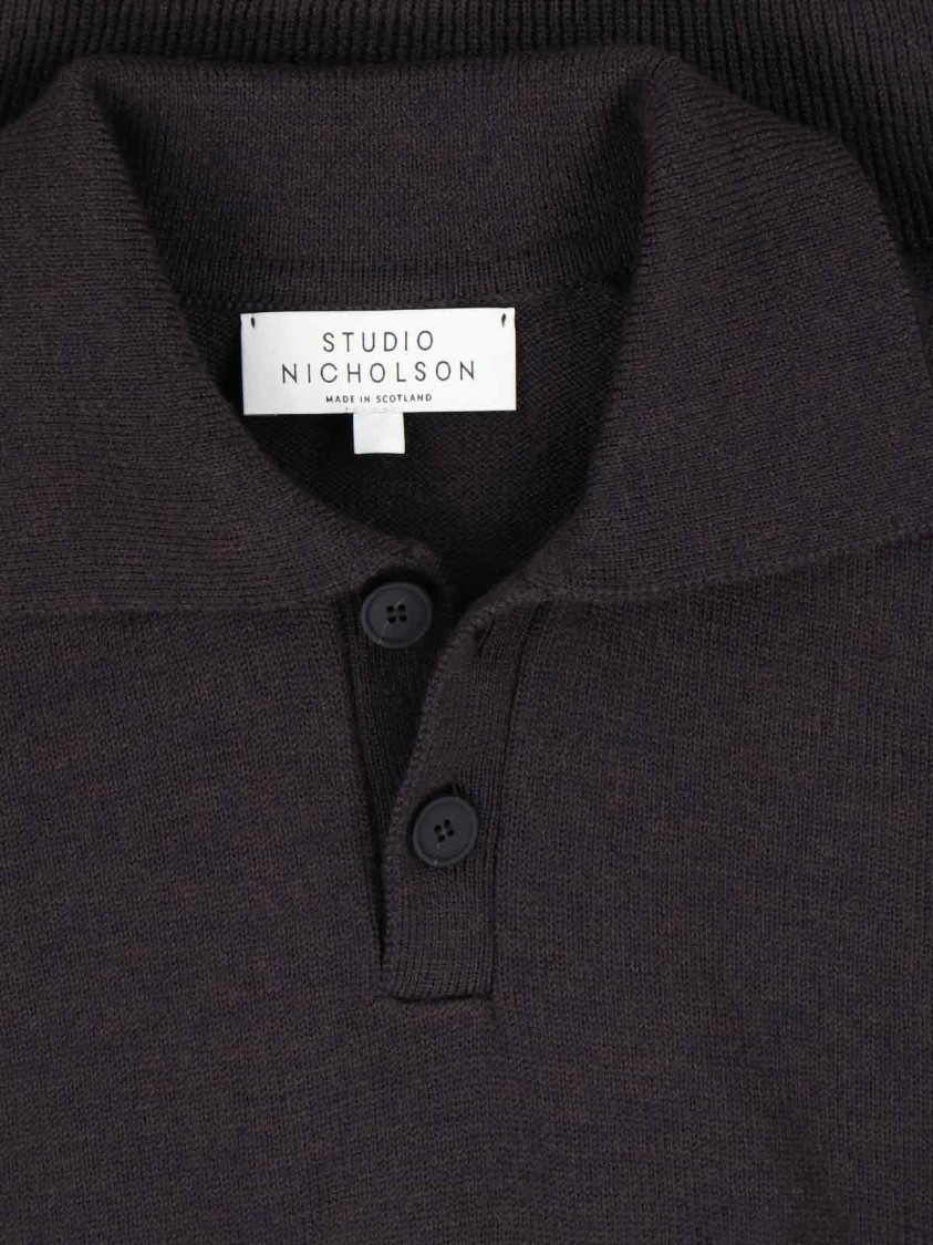 Studio Nicholson Classic Brown Knit Sweater With Ribbed Cuffs And Hem Bruin
