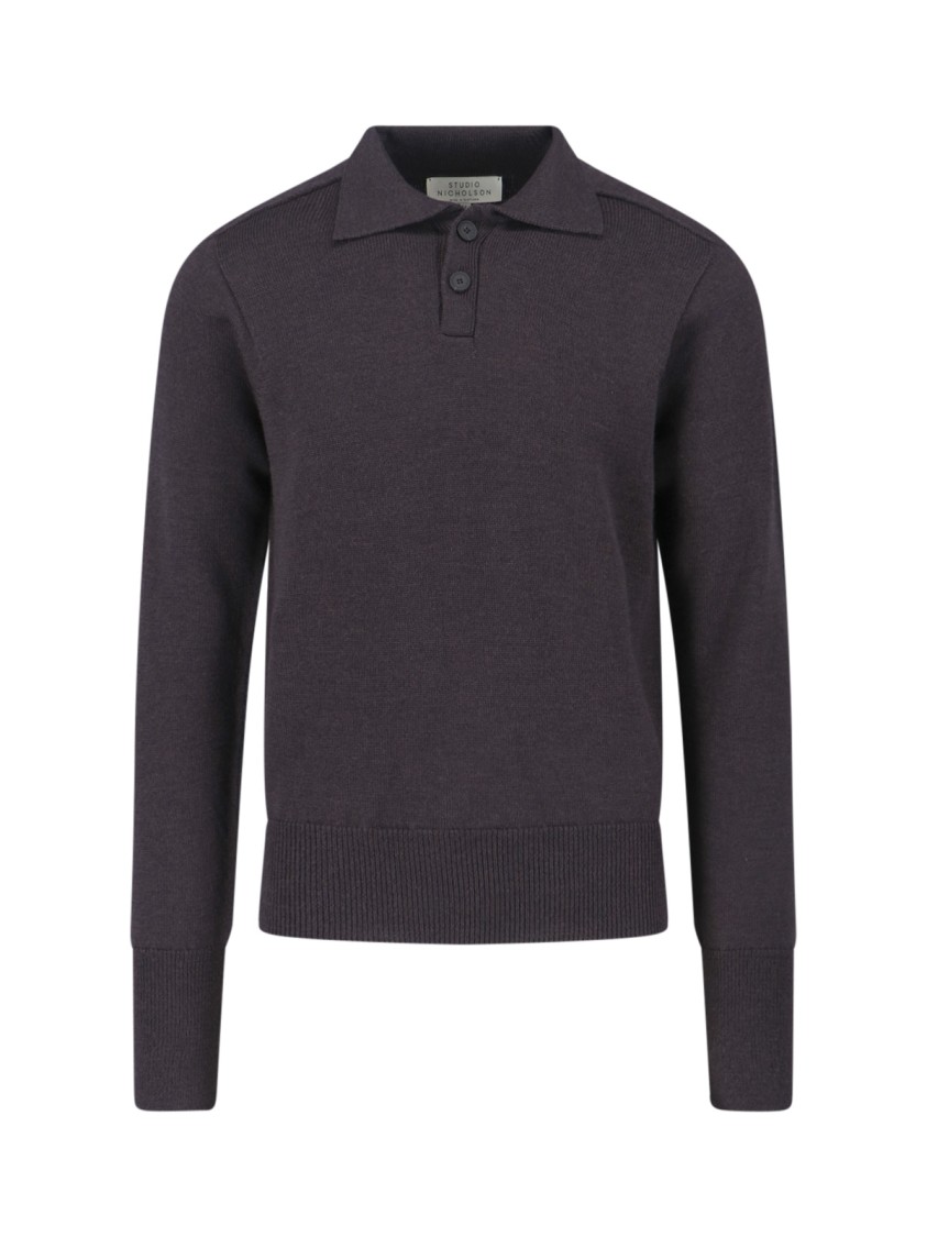 Studio Nicholson Classic Brown Knit Sweater With Ribbed Cuffs And Hem Bruin