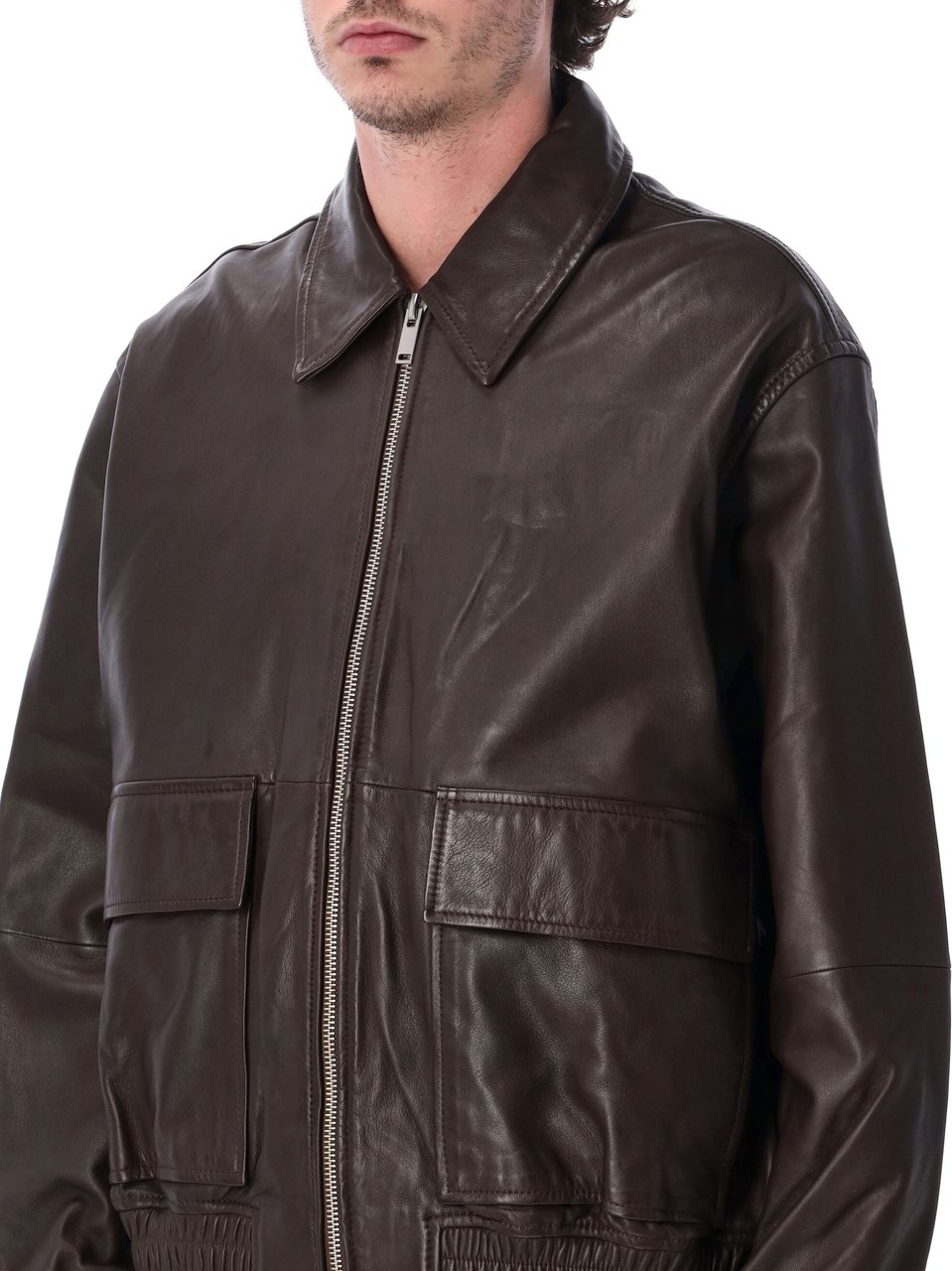 Studio Nicholson Leather Bomber Marrone Bruin