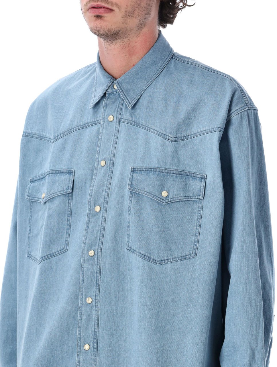 Studio Nicholson Denim Texana Shirt Warn Wash Indigo Lichtblauw