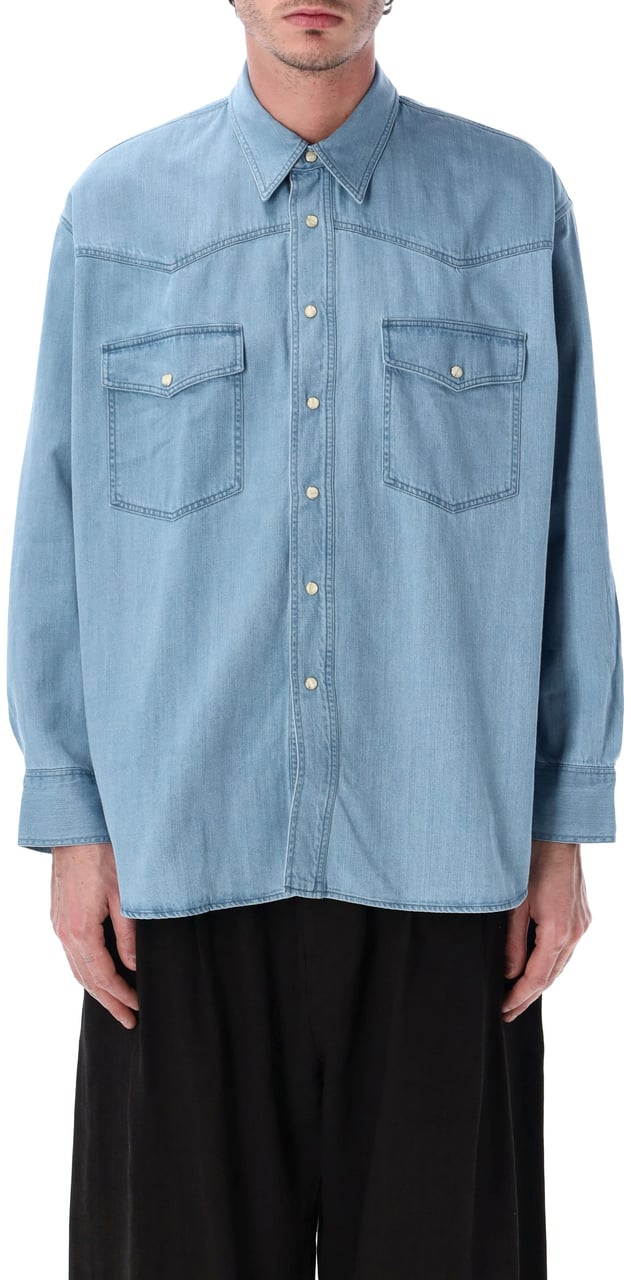 Studio Nicholson Denim Texana Shirt Warn Wash Indigo Lichtblauw