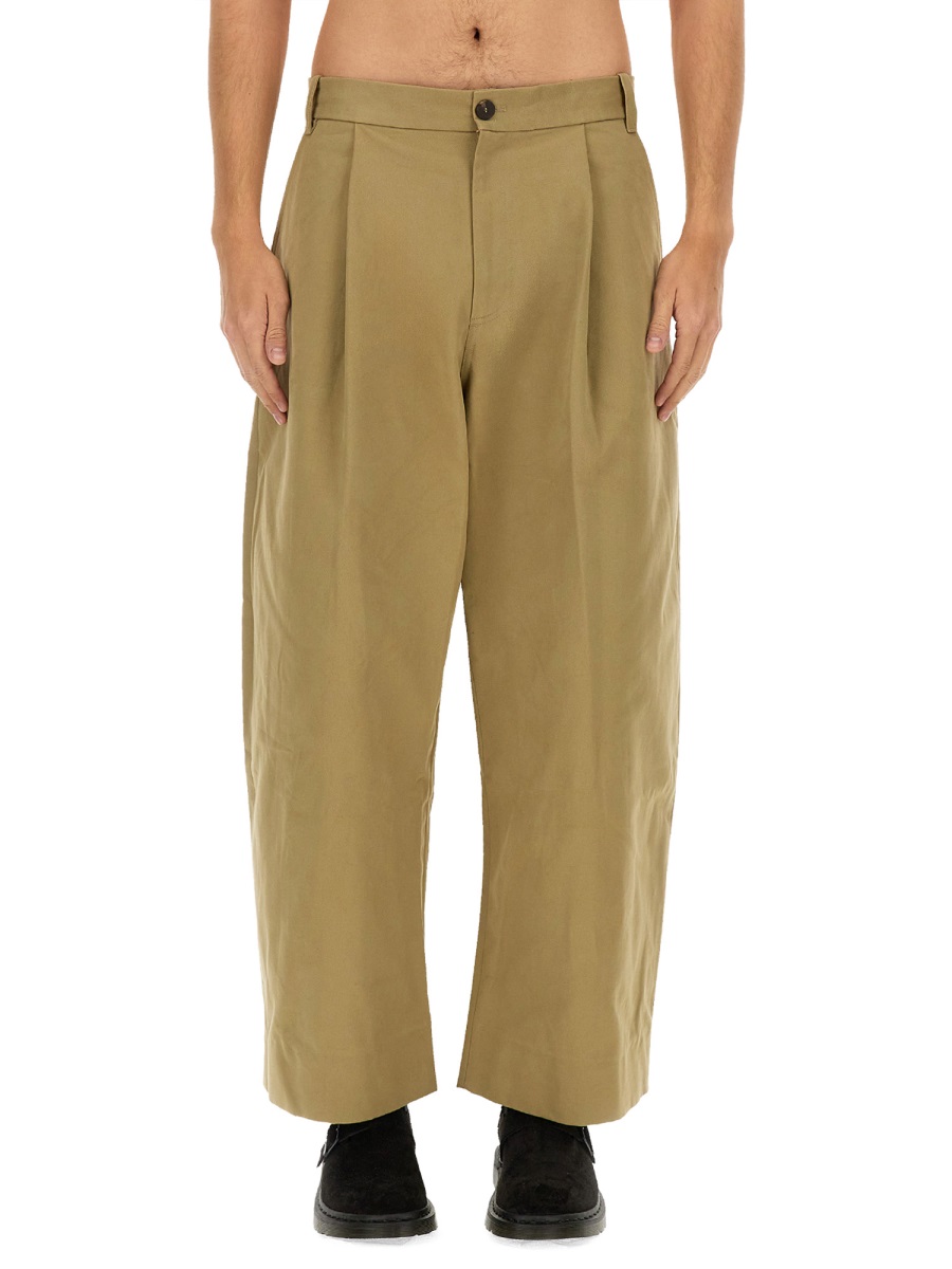 Studio Nicholson Neutrals Sorte Wide-Leg Cropped Cotton Pants Goud