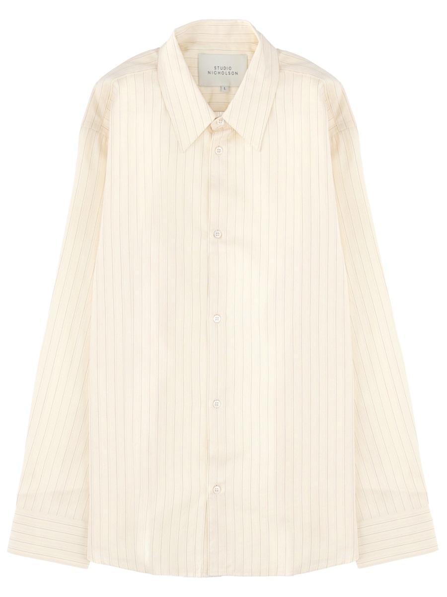 Studio Nicholson View Cotton Silk Pinstripe Shirt Neutraal