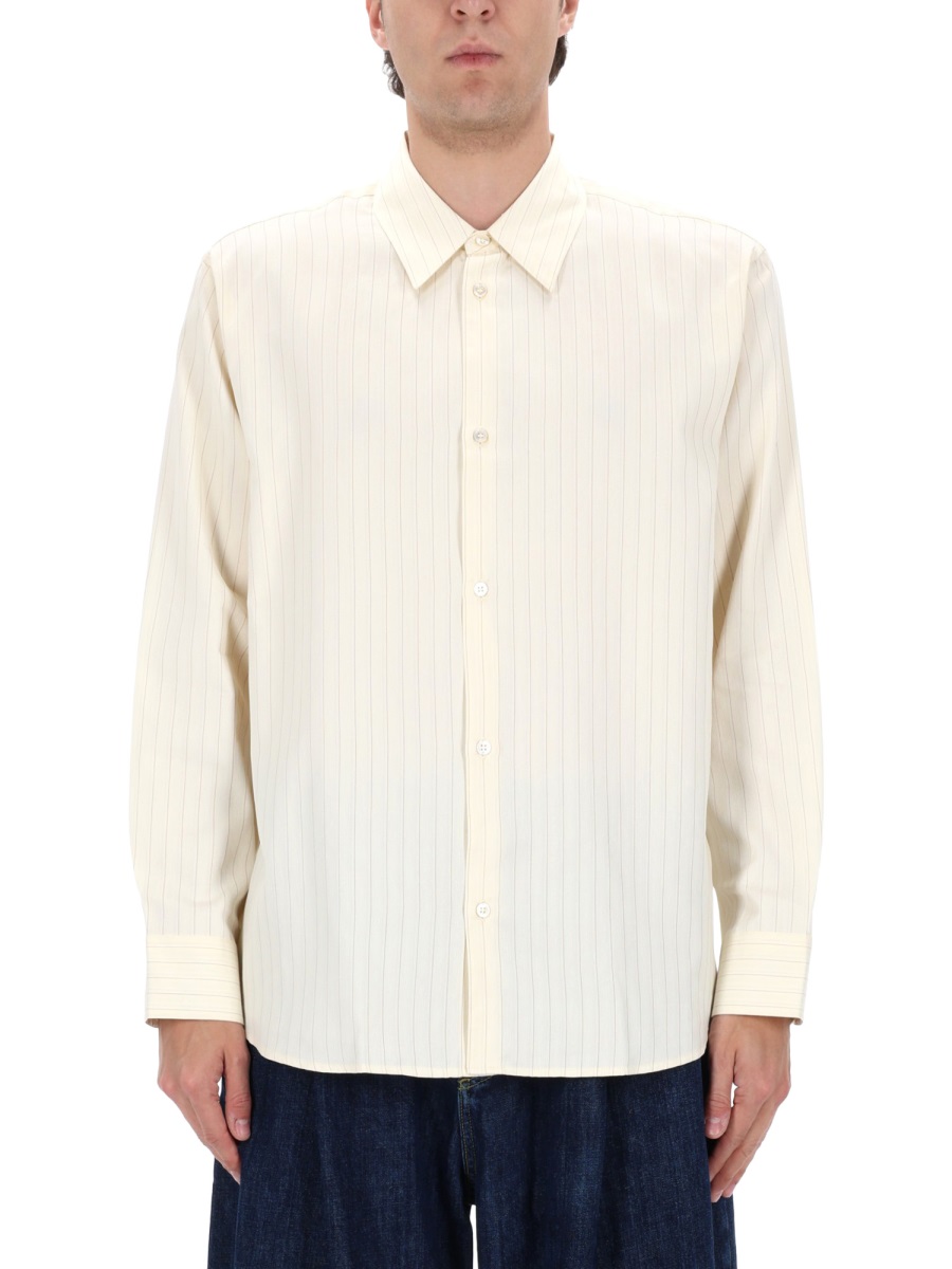 Studio Nicholson View Cotton Silk Pinstripe Shirt Neutraal