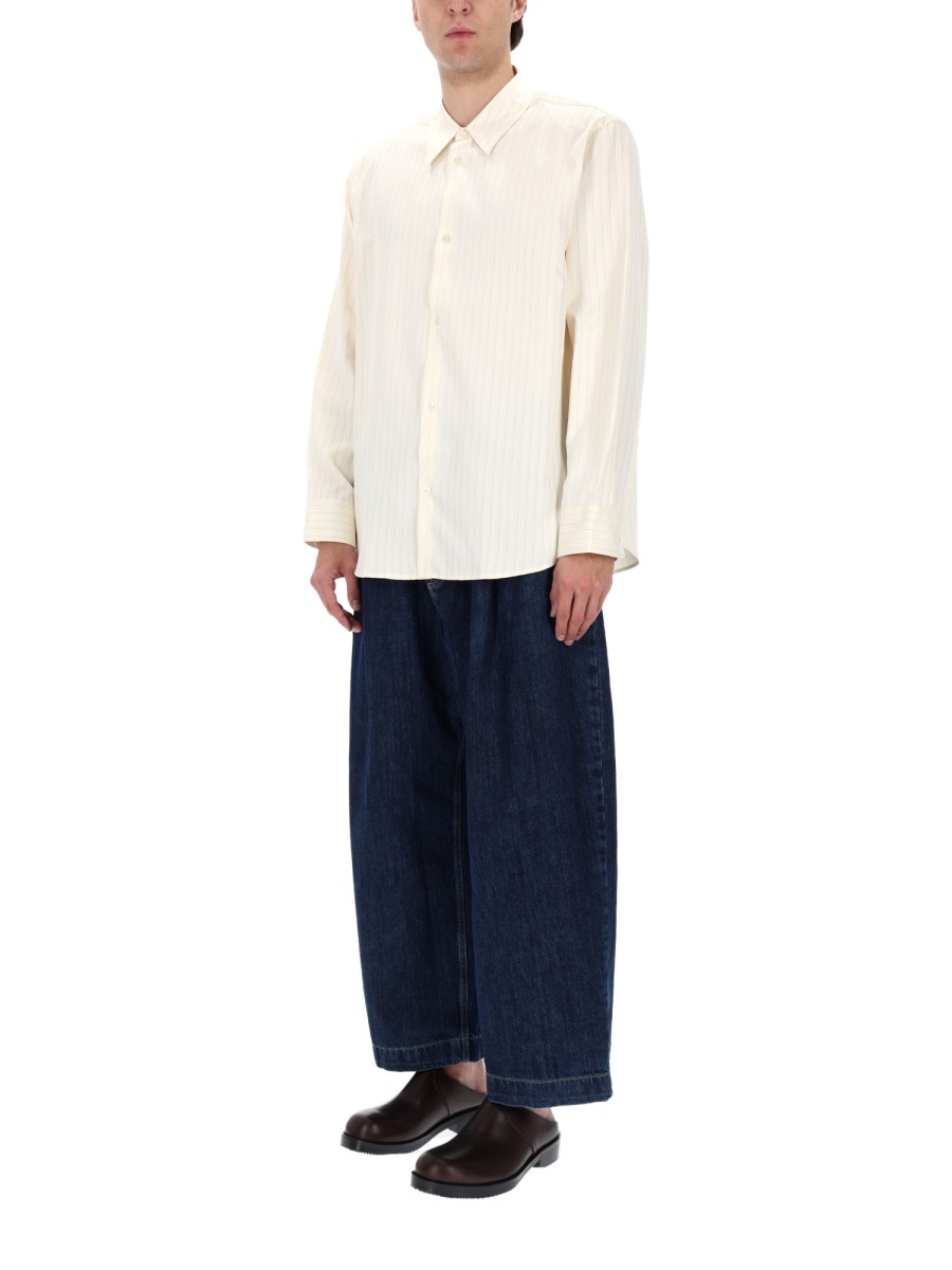 Studio Nicholson View Cotton Silk Pinstripe Shirt Neutraal