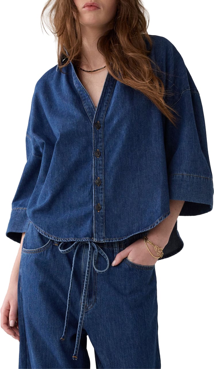 Summum Blouse Denim Kimono Light Cotton Twill Blauw 2s3346-5184 Blauw