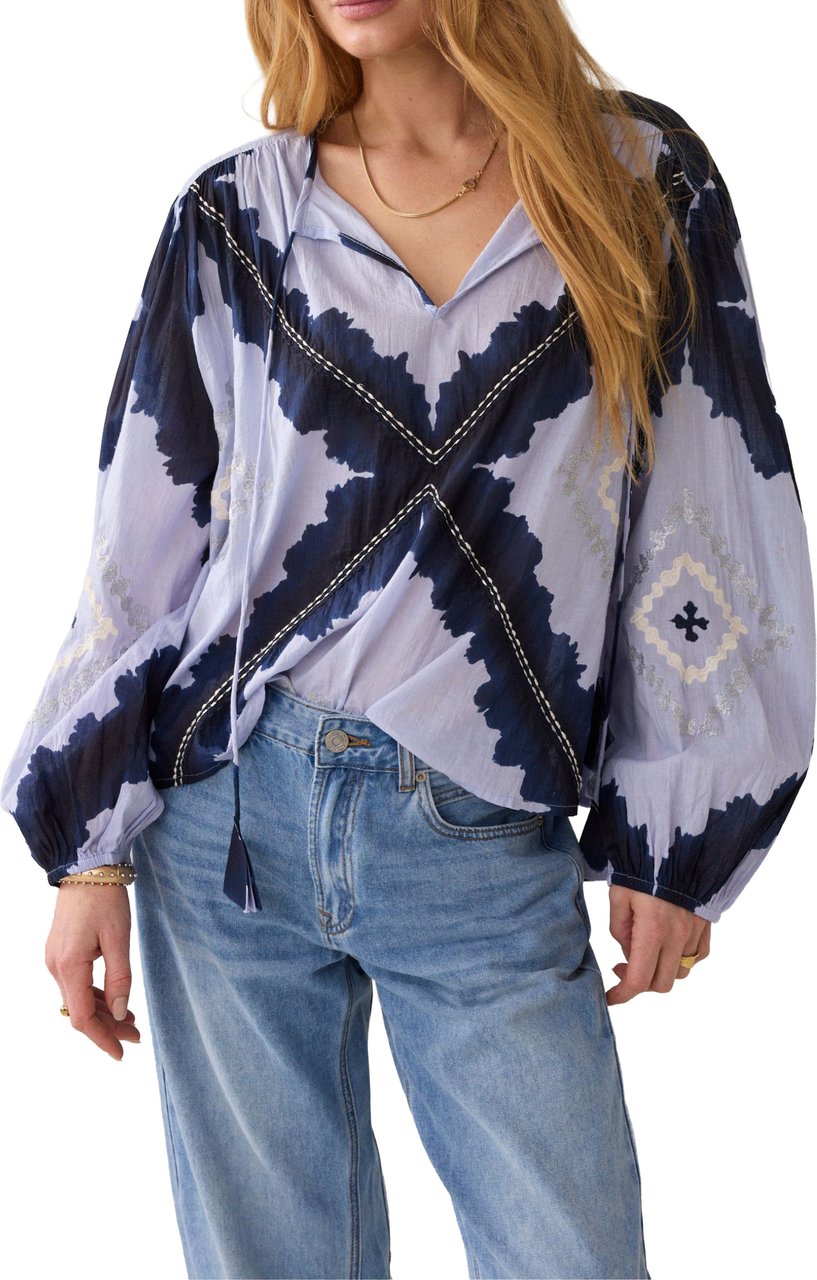 Summum Top Cotton Voile Tie&die Donkerblauw 2s3417-12423 Blauw