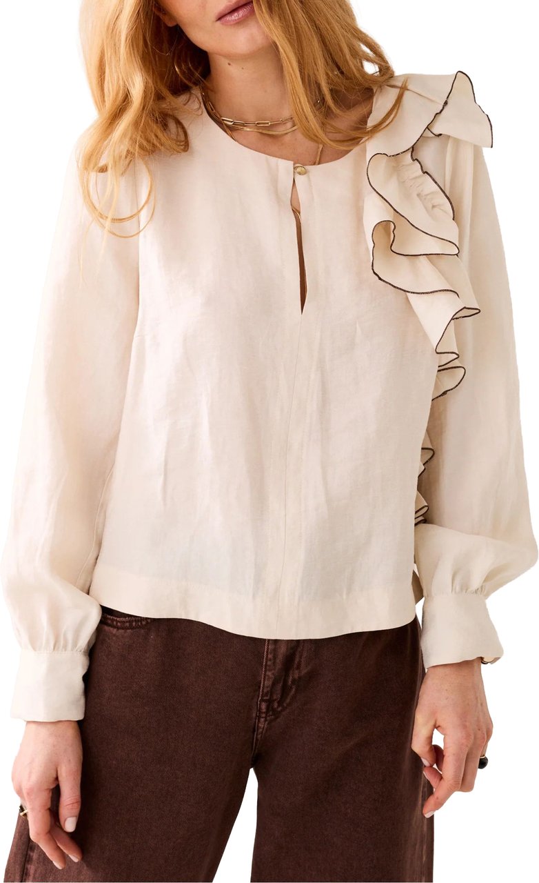 Summum Summum Top Long Sleeves Modal Linen Blend Blouses Off White 2s3424-12372 Wit
