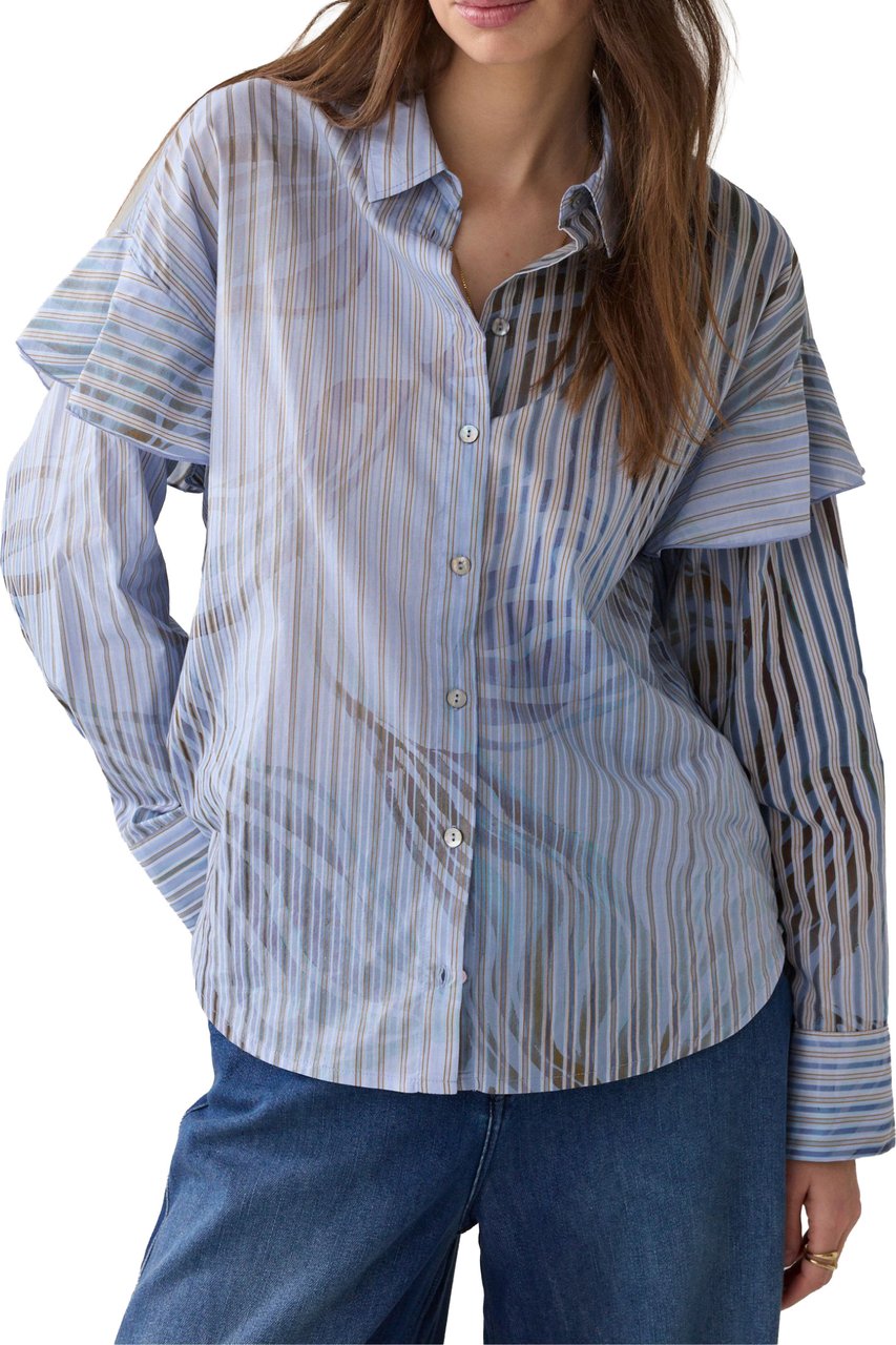 Summum Summum Blouse Flowers And Stripes Donkerblauw 2s3429-12367 Blauw
