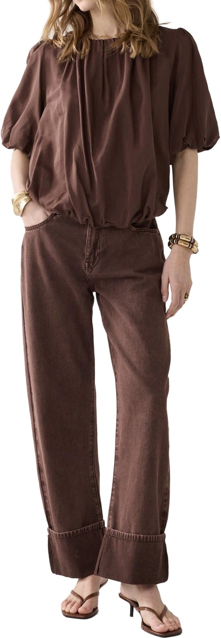Summum Summum Top Balloon Sleeves Viscose Cotton  Bruin 2s3442-12370 Bruin