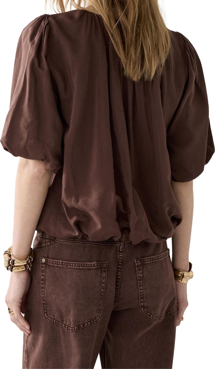 Summum Summum Top Balloon Sleeves Viscose Cotton  Bruin 2s3442-12370 Bruin