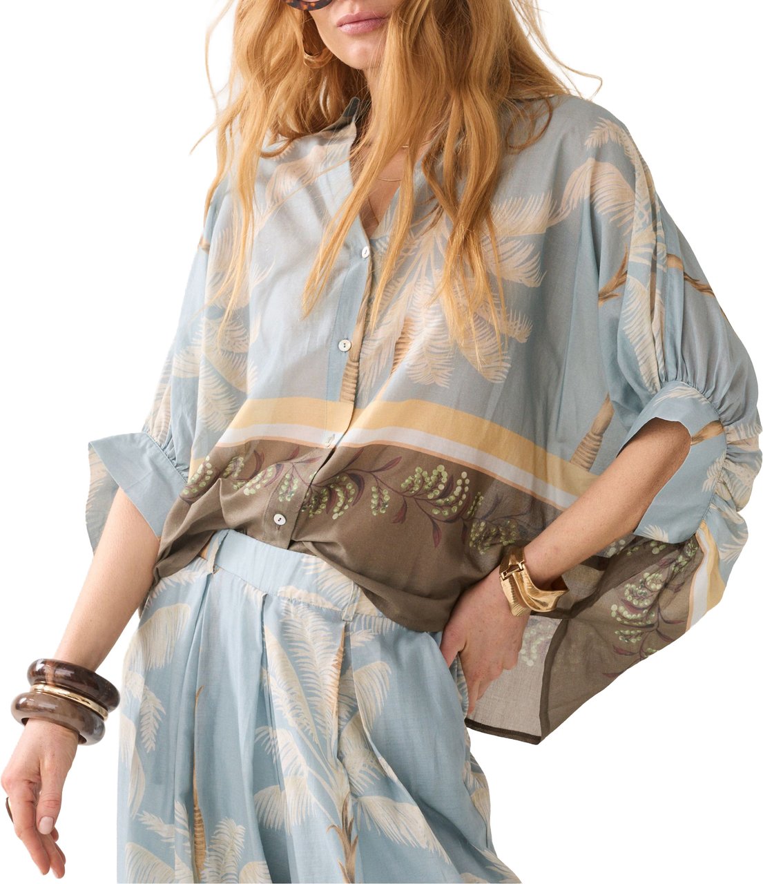 Summum Summum Blouse Palmtree Print Mint Groen 2s3496-12451 Groen