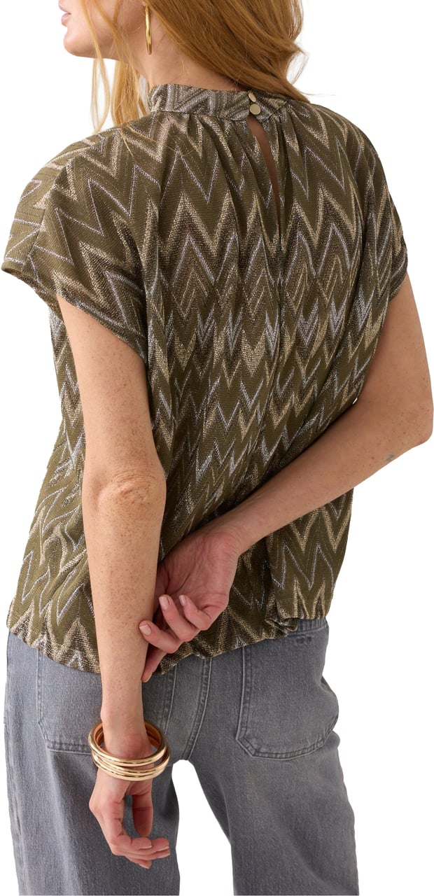 Summum Summum Top Zig Zag Lurex Tops Khaki 3s5177-30718 Groen