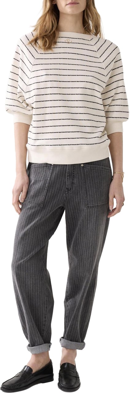 Summum Summum Jersey Striped Sweat Ecru 3s5252-30772 Wit