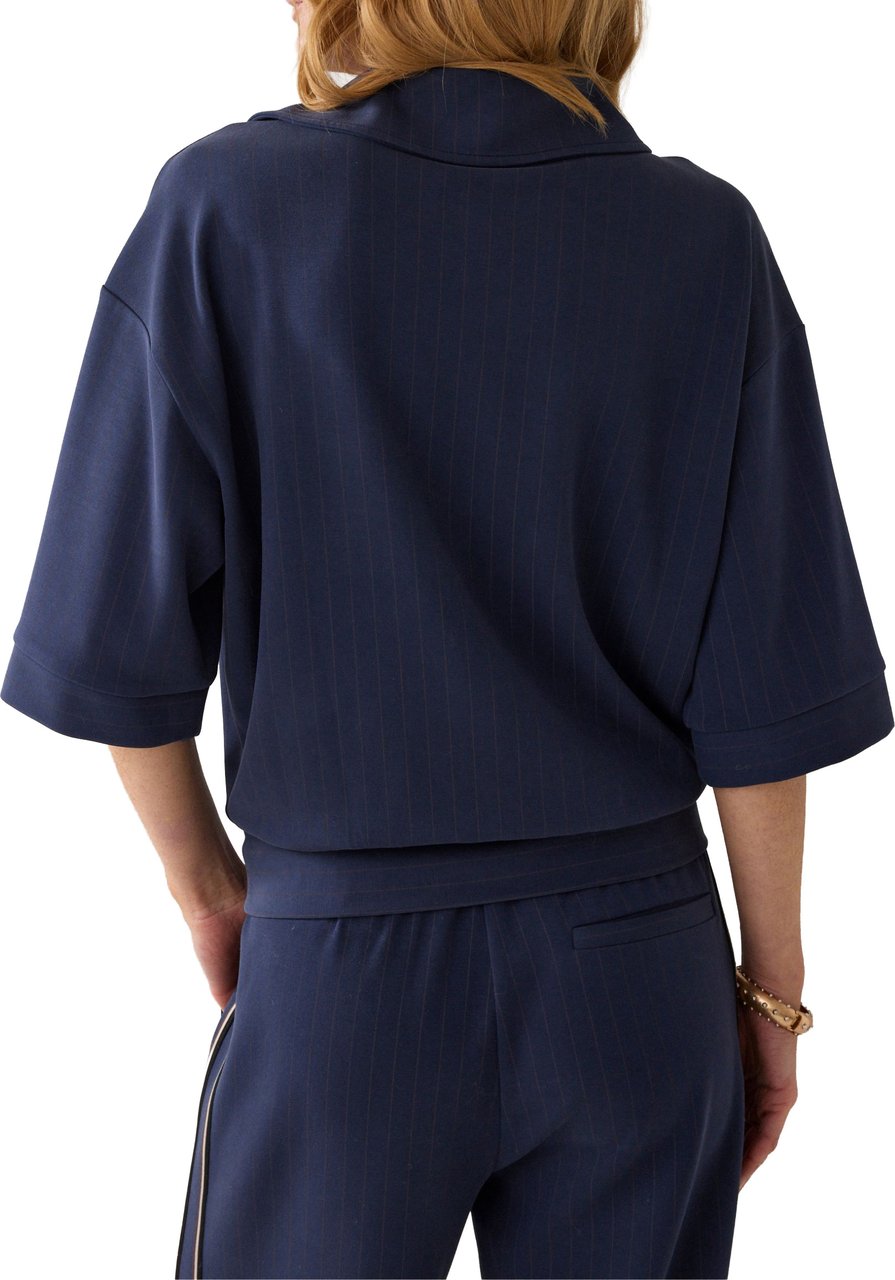 Summum Summum Top Pinstripe Scuba  Donkerblauw 3s5253-30716 Blauw