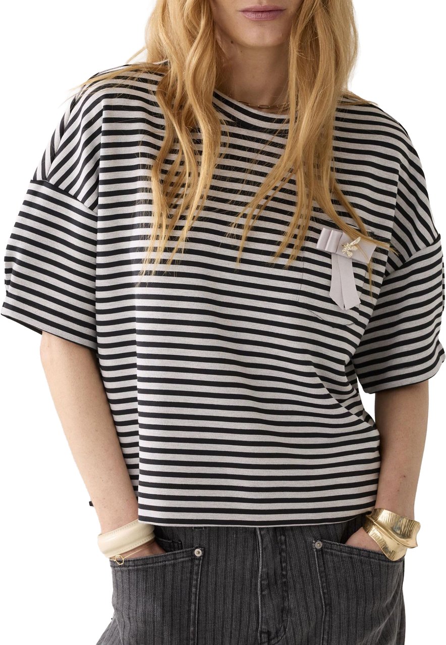 Summum Summum Top Striped Scuba  Zwart 3s5290-30754 Zwart