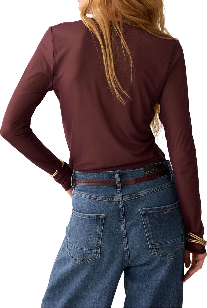 Summum Round Neck Top Long Sleeve Mesh Solid Longsleeves Bordeaux 3s5394-30180 Rood