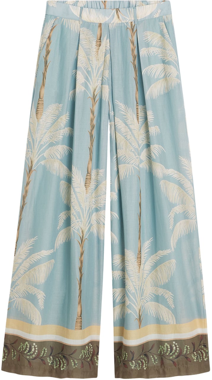 Summum Summum Trousers Palmtree Print Single Border Mint Groen 4s2993-12451 Groen