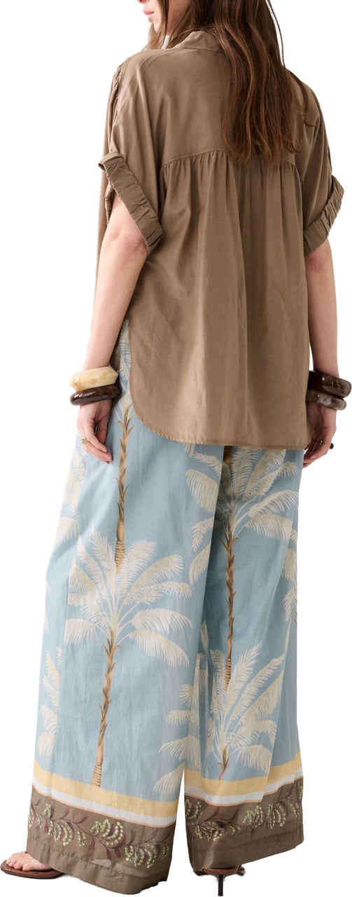 Summum Summum Trousers Palmtree Print Single Border Mint Groen 4s2993-12451 Groen