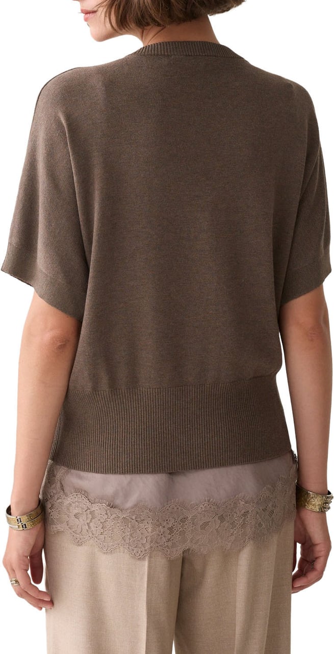 Summum Short Sleeve Sweater Soft Viscose Polyamide Knit Sweaters Taupe 7s8025-7980 Taupe