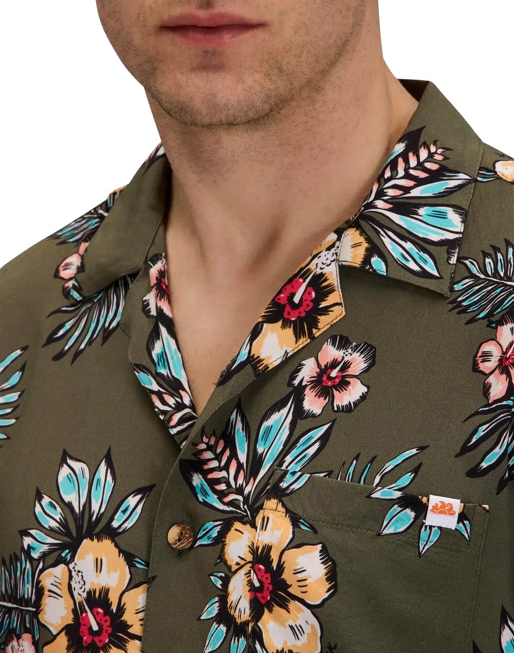 Sundek Printed Shirt Dark Ar Green Groen