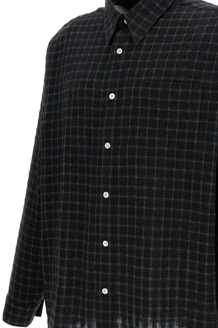 Sunflower Long-Sleeved Cotton-Blend Seersucker Shirt with Patch Pocket Zwart