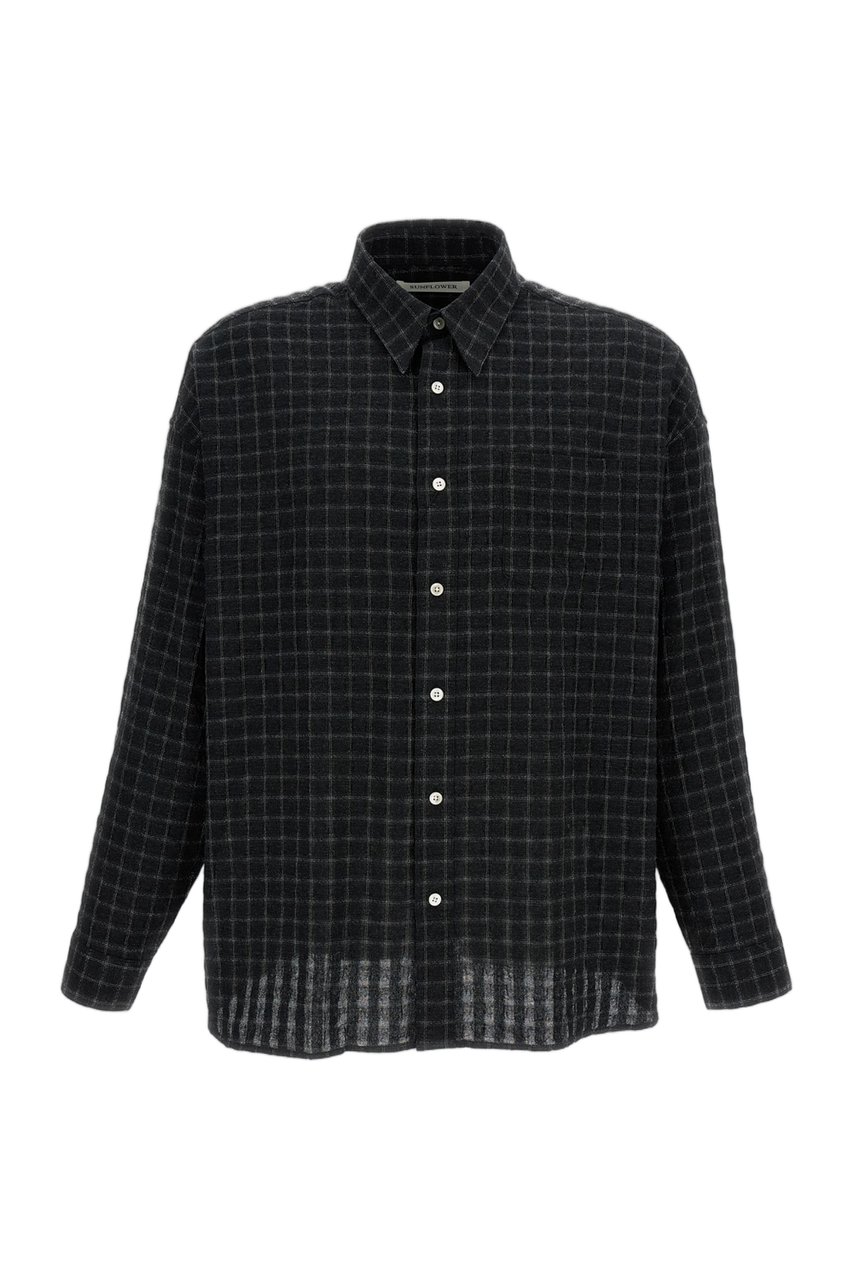 Sunflower Long-Sleeved Cotton-Blend Seersucker Shirt with Patch Pocket Zwart