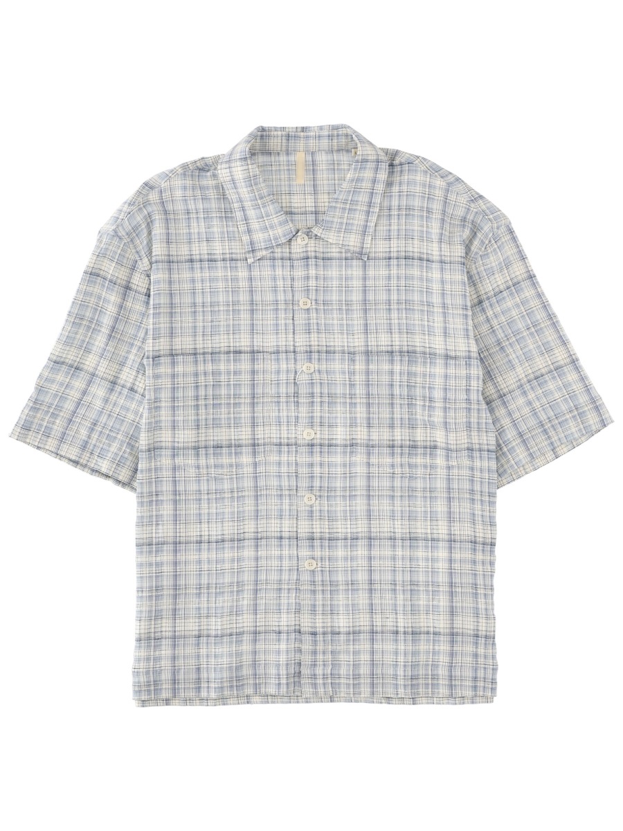 Sunflower Muted Plaid Cotton-Blend Short-Sleeve Shirt Wit