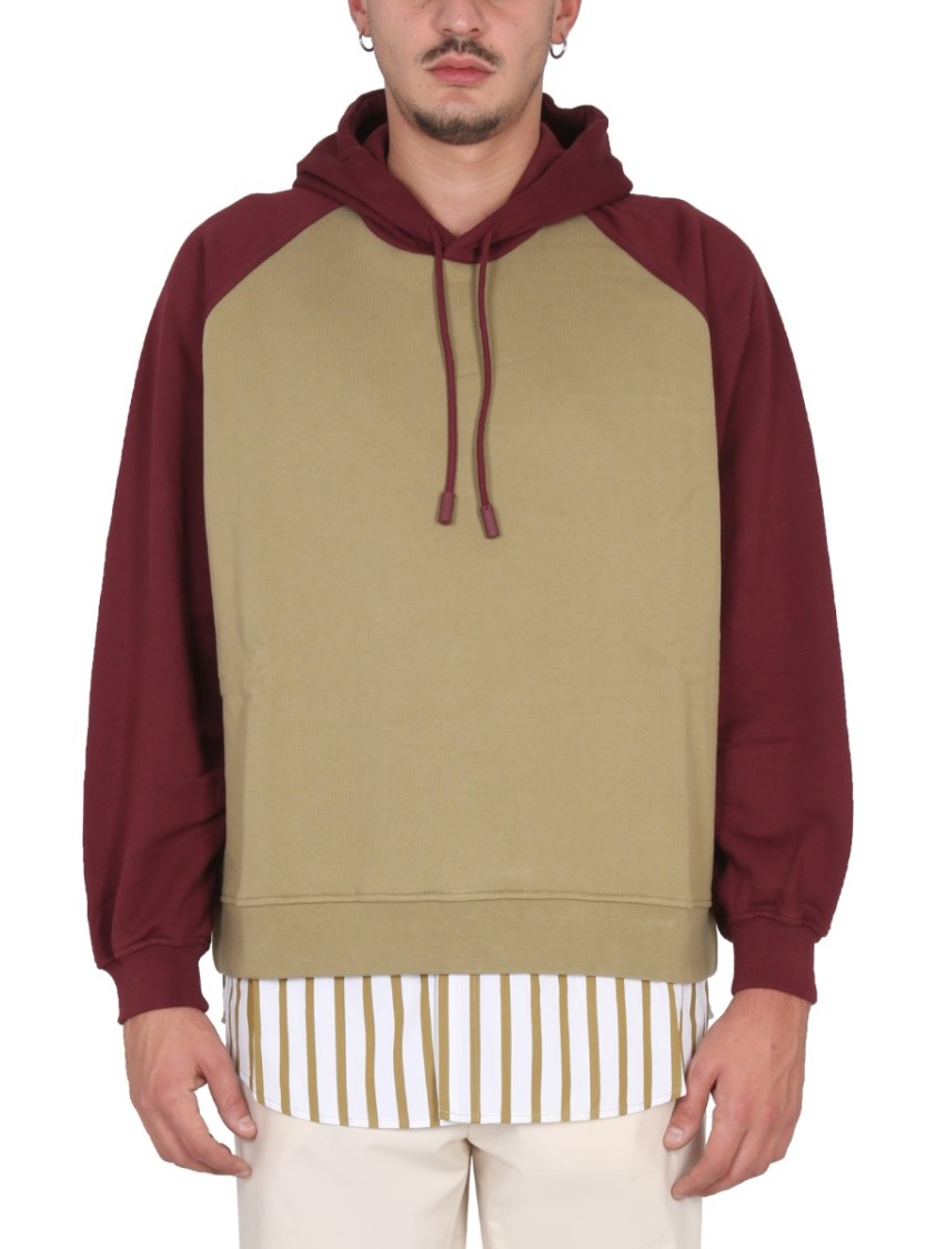 SUNNEI Two-Tone Cotton Sweatshirt With Drawstring Hood Bruin