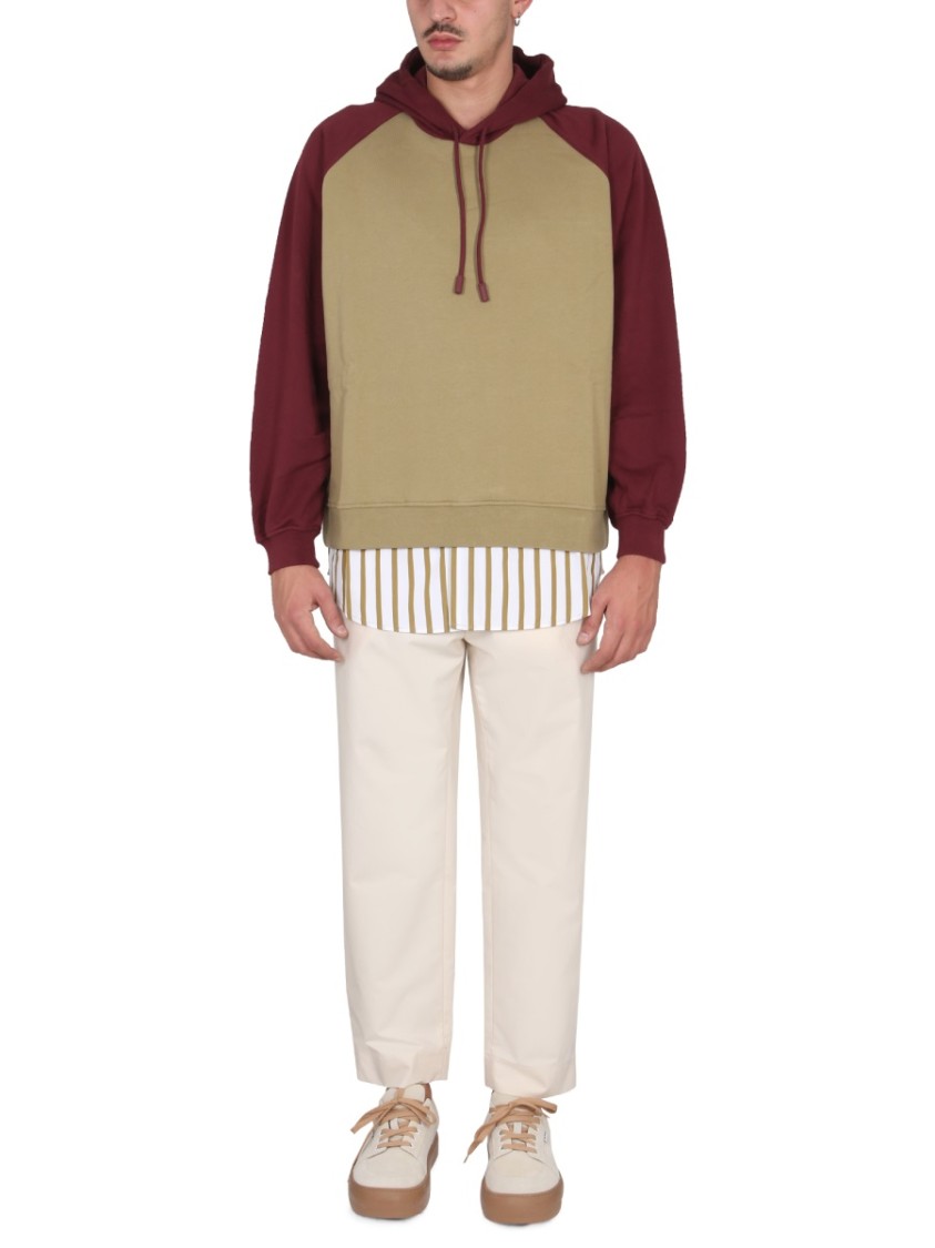 SUNNEI Two-Tone Cotton Sweatshirt With Drawstring Hood Bruin